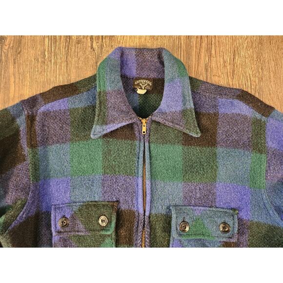 Vintage 1950s Winter King Men's Large Plaid Wool Jacket Full Zip Talon - Picture 3 of 8